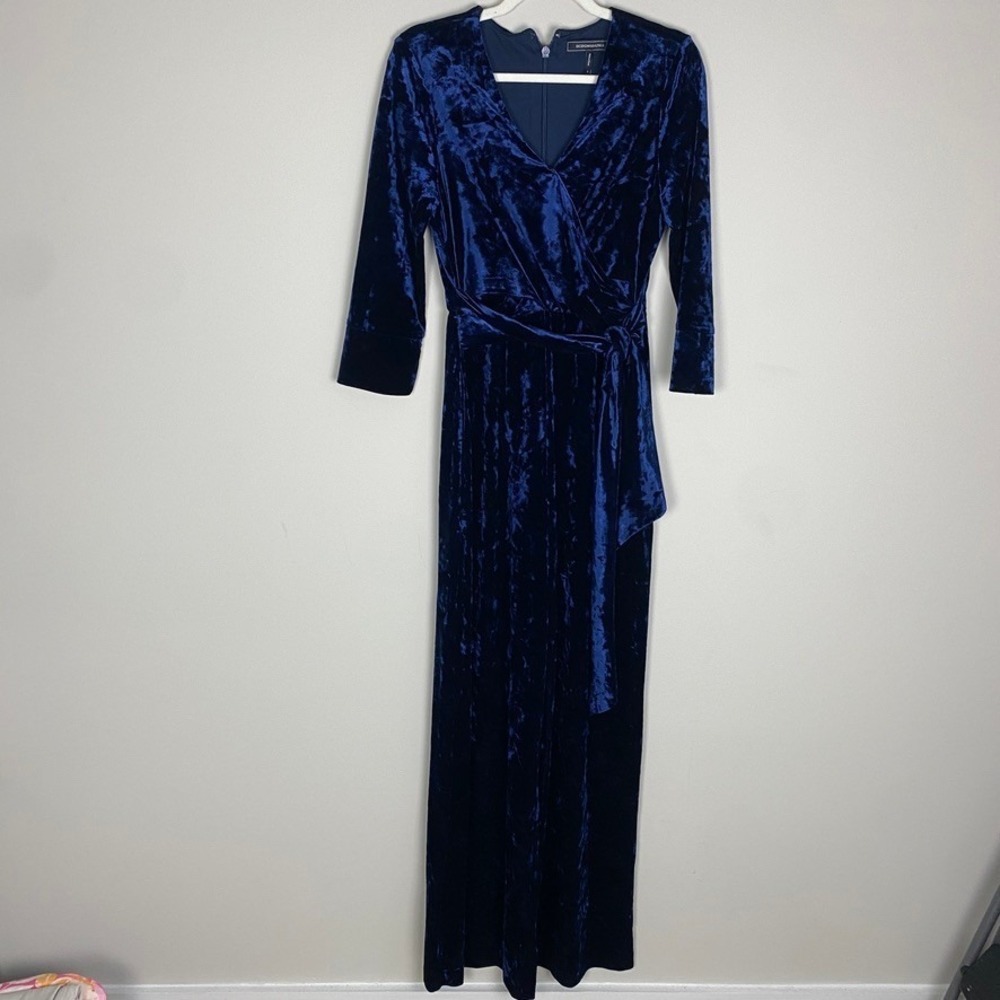 BCBGMaxAzria Haley Crushed Velvet Jumpsuit Womens Small Wrap Front Wide Leg